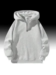 Men's Half-Zip Hoodie Sweatshirt, Casual Fashionable Plain Color Top, Fitted Design for Spring & Fall Daily Wear
