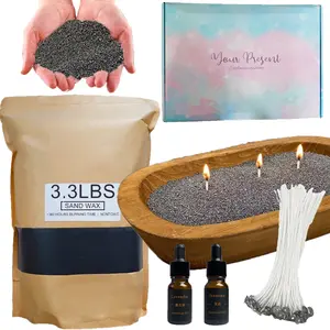 Pearled Candle Sand Gift Set with Wicks,3.3 lbs Sand Wax Candle Kit:Wooden Dough Bowl,100 Wicks,Scented Oil,Up to 360 Hours Burn Time,Non-Toxic,Reusable Candle Making Kit,Black