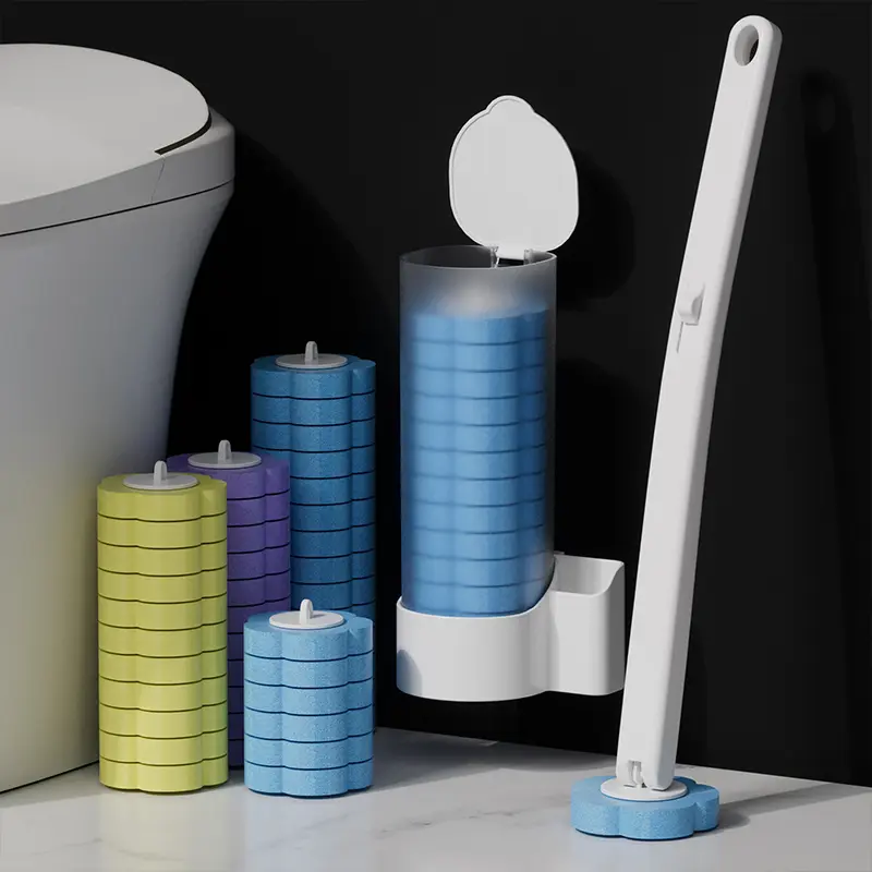 Disposable Rotatable Toilet Brush & Holder Set - Wall-Mounted Cleaner Wand with 18 Refill Pads, Hygienic Bathroom Cleaning System with Fresh Bleach Sanitizer, Space-Saving Storage Caddy