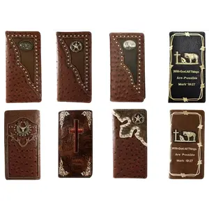 Longhorn, Star, Praying Cowboy Men Western Wallets Bifold Check Book Style
