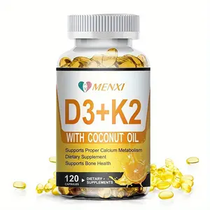 Vitamin D3 with K2 D3 5000IU and K2 200mcg supplement vitamins needed for bones, promote calcium absorption, 120 Vegan Capsules