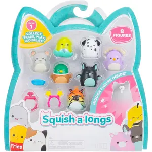 Squish-a-longs 8 Pack - 1" Mini-Squish with 2 Accessories, 1 Ring, and a Collector’s Guide - Collect, Trade, & Play