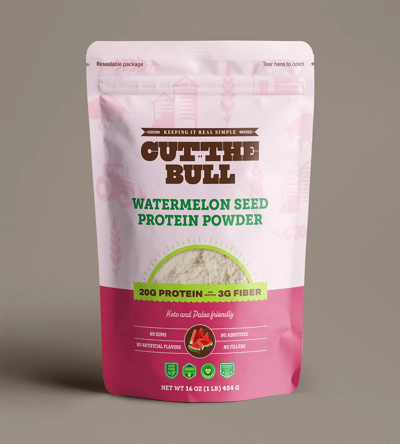 Cut the Bull Watermelon Seed Protein Powder - 20 g Protein, 3 g Fiber, Non-GMO, Plant-based, No Additives or Fillers, Unflavored (16 oz)
