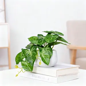 1pc Artificial Caladium Potted Plant,, 25cm Indoor Fake Greenery Ornament, Artificial Hanging Plant with Pot, Home/office Desk Decoration, Indoor and Outdoor Wedding and Party Decorations,No Maintenance