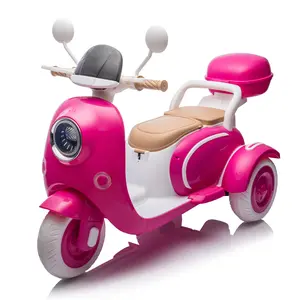 Ride-On 12V Electric Motorcycle for Kids, Two-Seater Toy, Slow Start, Three Wheels, USB, Bluetooth, Lights, Flip Backseat, and Storage Box for Ages 3-6 Scooter Fun