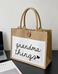 Grandma Things Jute Tote Bag, Cute Grandma Gift Bag, Eco Friendly Burlap Tote, Reusable Shopping Bag, Gift for Nana