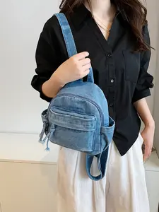 New Korean Retro Washed Denim Mini Backpack for Women, Lightweight Multi-Color Crossbody Bag, Durable Vintage Style Travel Bag