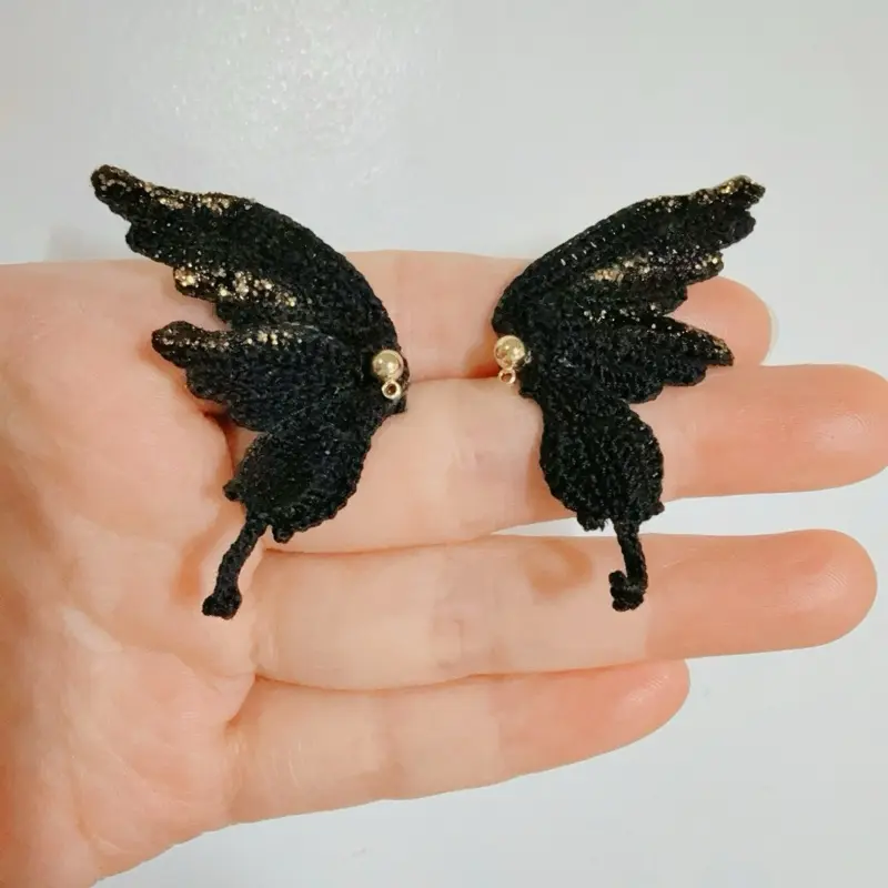 Micro Crochet Half-Wing Butterfly Earrings | Darkly Poetic Earrings | Handmade Art Jewelry
