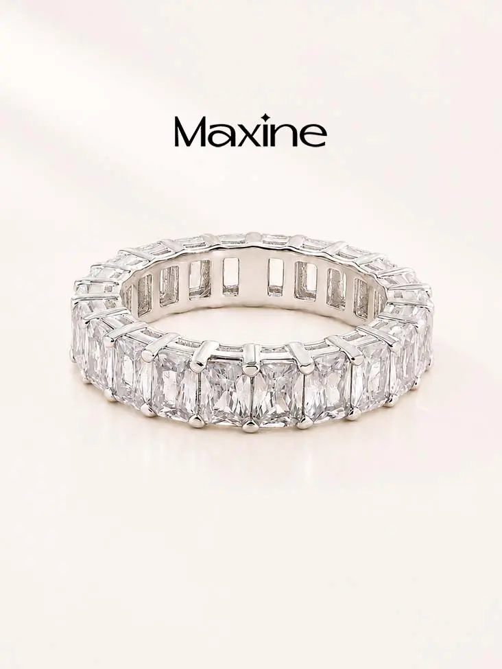 MAXINEJEWELRY 3.5Ct Full Eternity Radiant Cut Wedding Band - 5A Cubic Zirconia Women's Radiant Rectangle Ring, Wedding Promise Ring for Multi-Occasion Use, Radiant Rectangle Rings