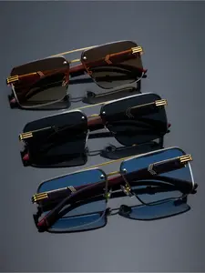 Men's Fashion Metal Frameless Glasses, 3pcs Square Eyewear for Driving & Travel, Trendy Unisex Design, Essential Daily Wear Accessory, Trendy Shades