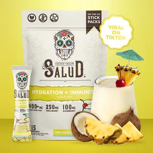 Salud 2-in-1 Hydration Packets + Immunity Electrolytes Powder, Piña Colada - Agua Fresca Drink Mix, Elderberry, Dairy & Soy Free, Non-GMO, Gluten Free, Vegan, Low Calorie, 1g Sugar (15 Servings)