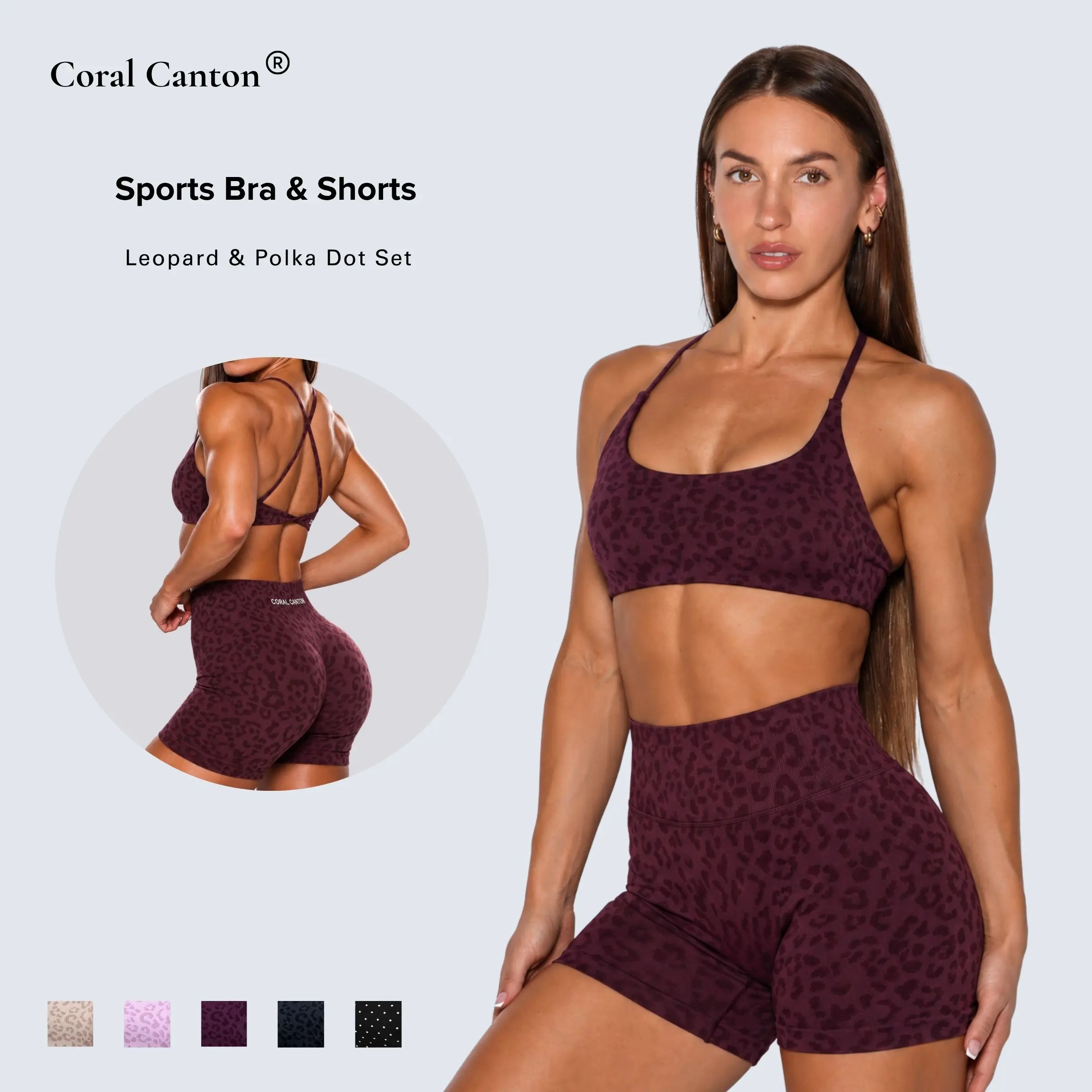 Coral Canton Leopard & Polka Dot, Sports Bra & Shorts Set BackToSchool