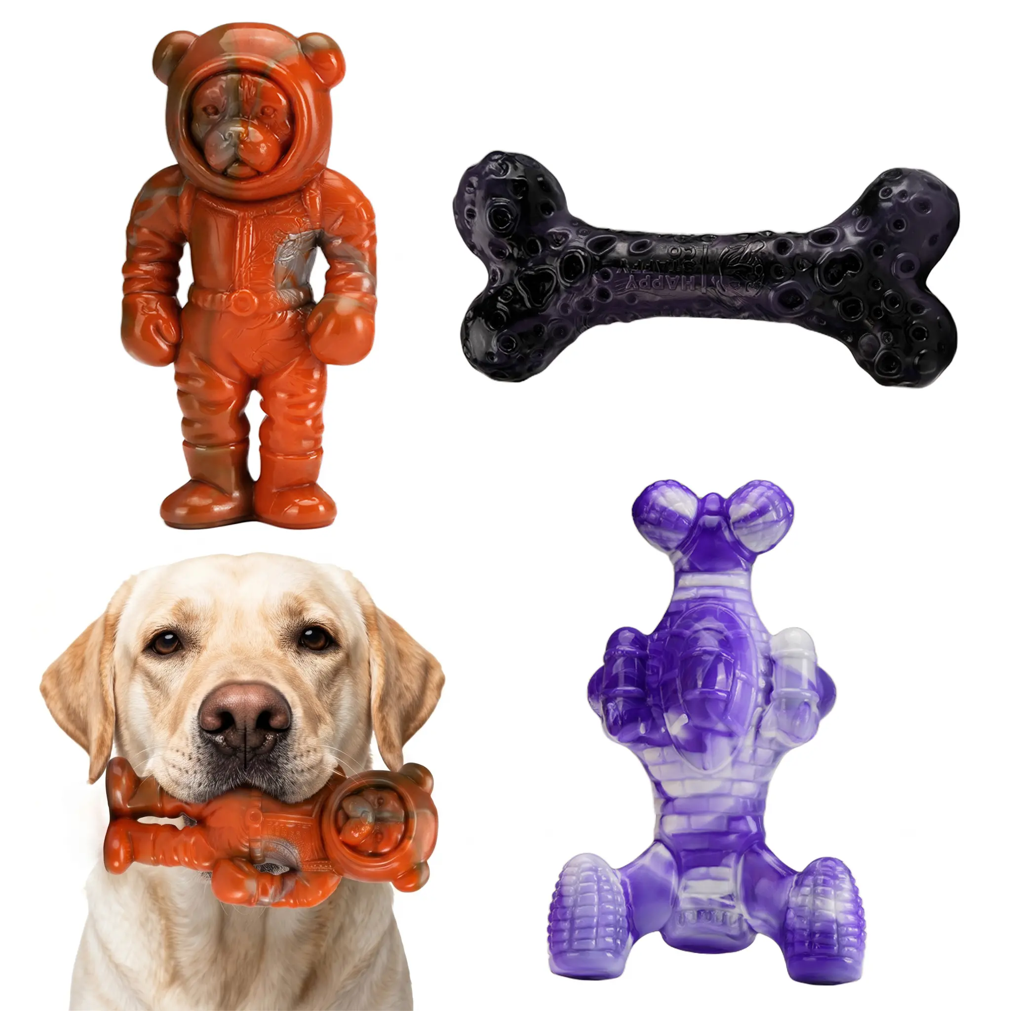 Apasiri Beef Flavor Tough Nylon Dog Chew Toy, Mixed Purple & Blue & Orange, 3 Count