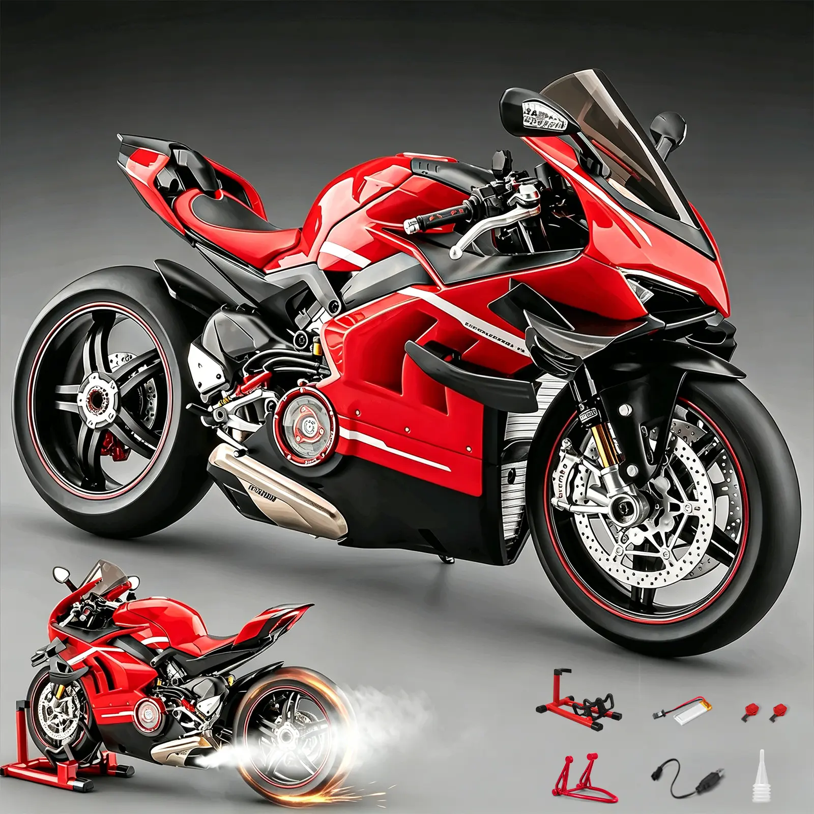 1:6 Scale Ducati Panigale V4 Metal Die-Cast Motorcycle Model - Diecast Vehicles with Rubber Details, No-Assembly Adult Gift, Classic Moto Collection Cake Topper