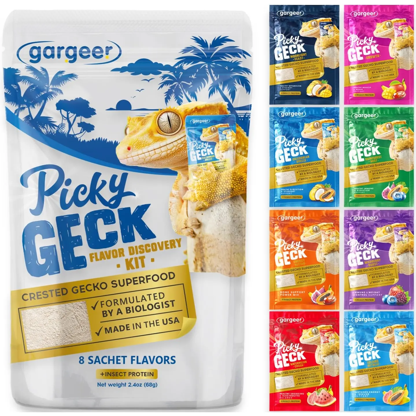 Gargeer Picky Gecko Discovery Kit - 8-Flavor Reptile Fruit & Insect Food Sampler (Pet Supplies for Reptiles & Amphibians)