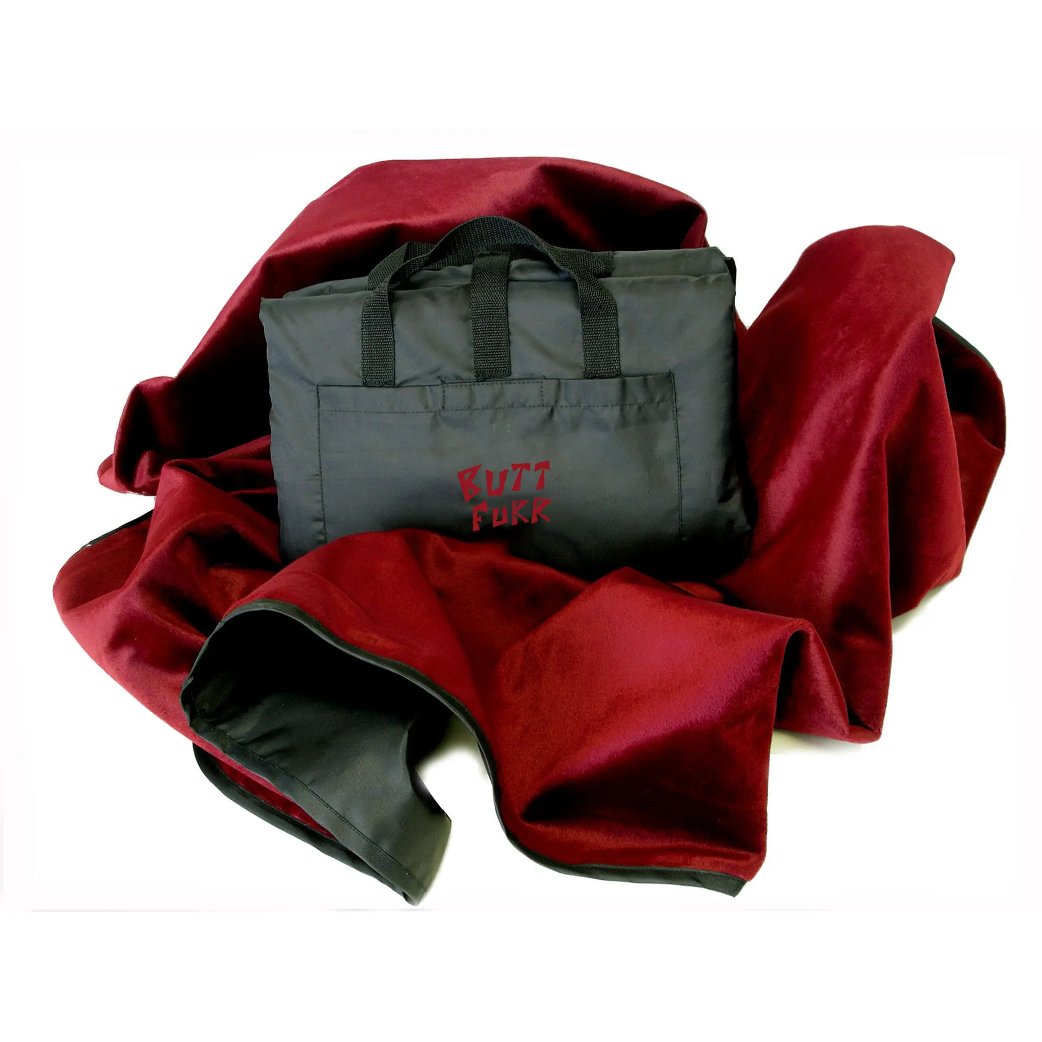 Burgundy Microfurr Waterproof Blanket, Double Thick Nylon Oxford, Foldable, Convenient for Emergencies