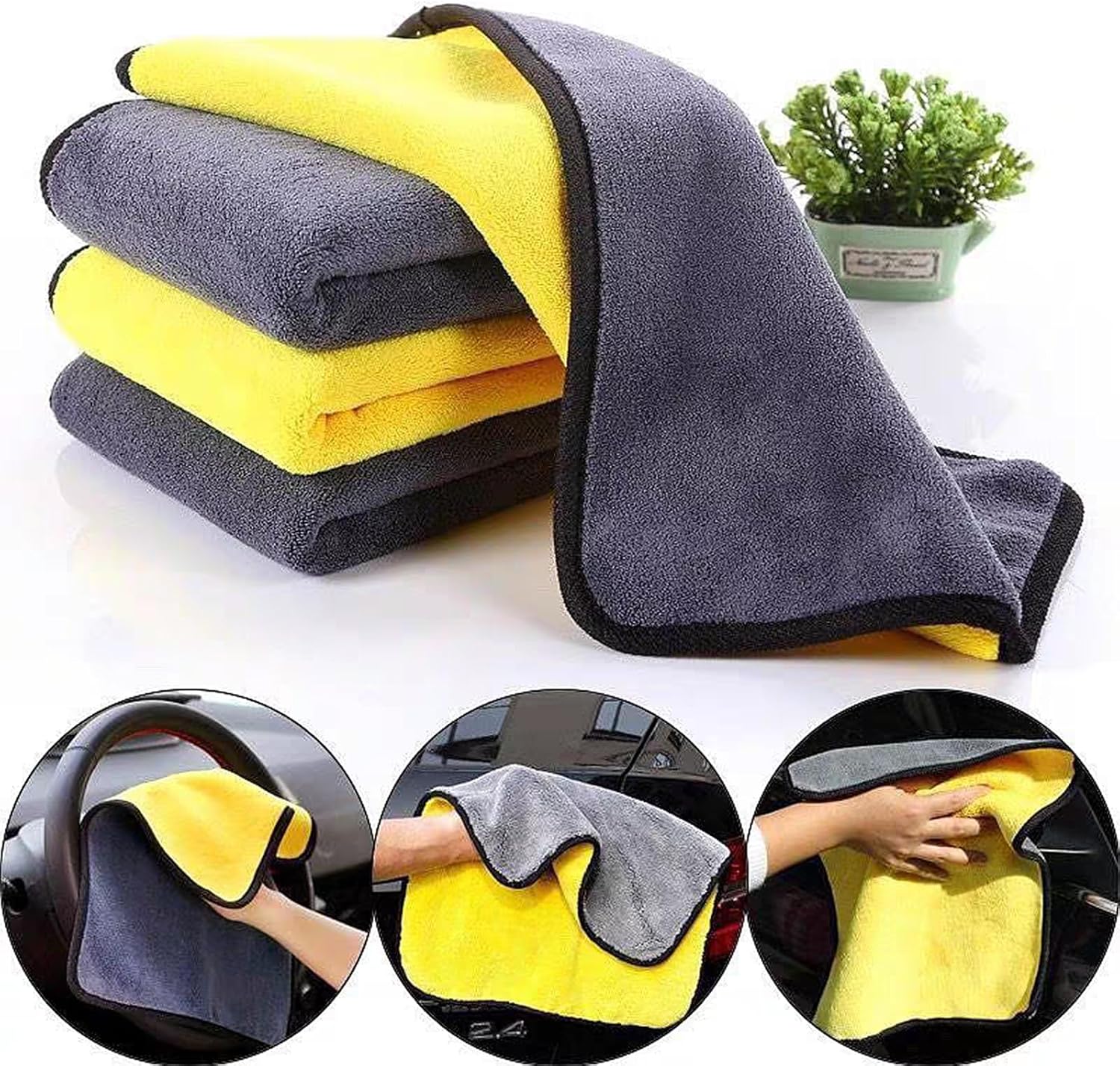 10 Pack Premium Microfiber Towels Coral velvet Washing and Detailing Towels for Car Detailing Household Cleaning Ultra-Soft Super Absorbent, Lint Streak-Free 11.8"x11.8” Cleaning Cloth (Yellow/Grey)