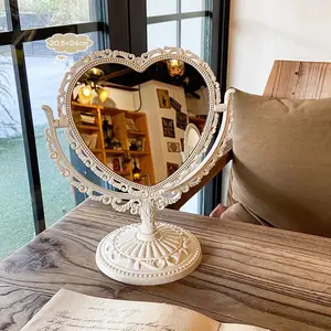 Vintage Style Desktop Makeup Mirror, Heart Shape, 1 Count Rotatable Standing Makeup Mirror, Home Decor Mirror for Bedroom, Living Room, Vanity, Dressing Table