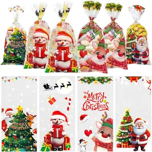 60 count Christmas  Bags with Ties - 4 Festive Designs Clear Cellophane Holiday  Bags for Candy, Cookies, Goodies & Party Favors