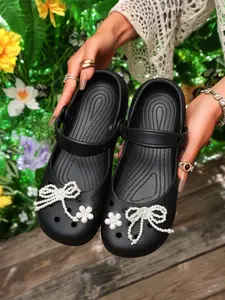 Bow Mary Jane Sandals, Breathable Lightweight Flat Shoes, Essential for Garden and Beach, Comfortable and Stylish Footwear