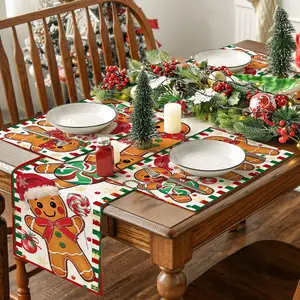 1/4/5/7pcs Christmas Gingerbread Man Table Mat Set, Cute Gingerbread Man Anti slip Thermal Insulation Table Mat, Christmas Tree Snowman Pattern Table Banner, Party and Party Table Decoration Table Banner Table Mat, Kitchen Decoration, Table Runners