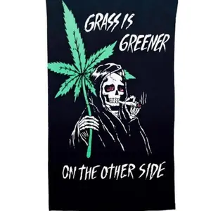 Reefer Reaper Marijuana Vintage 3 X 5 Tapestry - 90s Retro Trippy Skeleton Grunge Weed Man Cave Stoner Flag Accessories for Men - Funny College Dorm Skull Tapestries Decor for Teens - 420 Banner