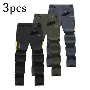 3-Pack Men's Convertible Casual Pants with Letter Print & Zippered Pockets for Everyday Wear Fitness Jogging Camping Hiking Training Long Pants Menswear Cargo