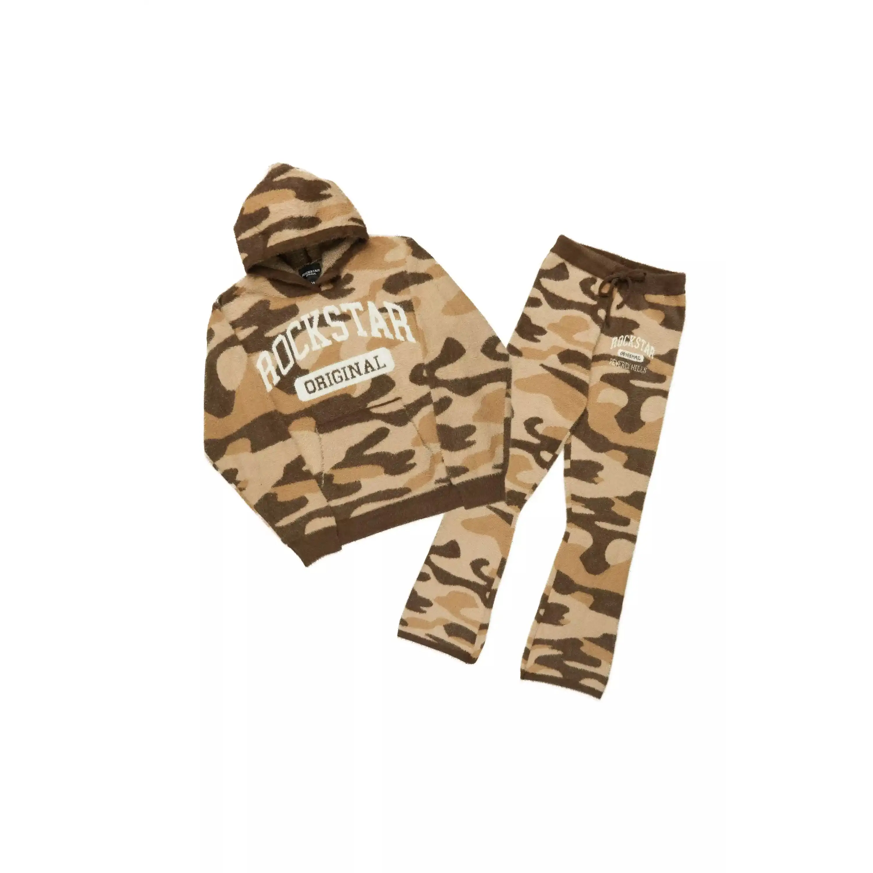 Boys Member Camo Brown Stacked Flare Knitted Mohair Track Set