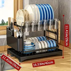 AOYADA Dish Drying Rack, Rust-proof Dish Rack For Kitchen Counter, Large-Capacity Dish Drainer With Cutlery Holder, Kitchen Organizer For Dishes, Spoons And Fork Draining Board