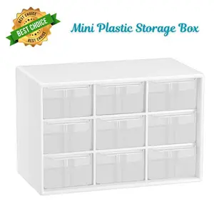 Small Drawer Organizer for Desk – Mini Plastic Storage Box with 9 Clear Drawers, Desktop Organizer for Office, School, Home & Craft Supplies