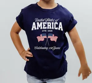 Youth United States of America 250 Year Flag 1776-2026 Semiquincentennial T-Shirt, Lightweight Cotton USA Patriotic Tee, Fourth of July Top