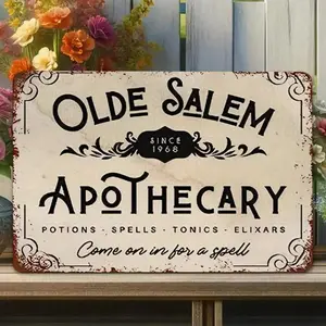 Olde Salem Apothecary Iron Tin Sign - Decorative Spooky Wall Art, Witchy Home Decor, Halloween Vintage Hanging Gift for Home Supplies Plaques & Signs, Spooky Wall Arts