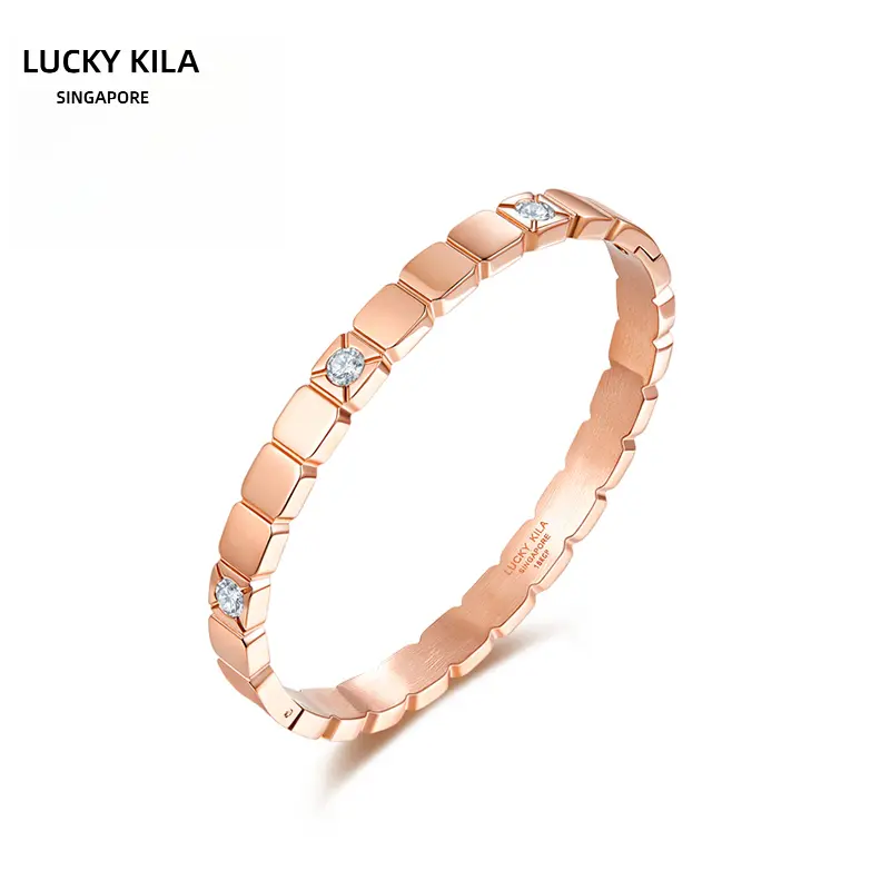 [Singapore LUCKY KILA] Elegant Rose Gold Bangle with Diamond Accents for Women's Fashion Jewelry