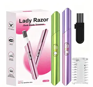 Portable women's electric eyebrow trimmer, IPX7 waterproof aluminum body, double-sided blade head multi-functional hair removal device, Type-C fast charging portable lady's razor Comb Daily Peach Mild