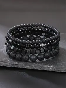 4pcs Punk Style Men's Bracelets, Layered Stone Bangles, Versatile Jewelry for Daily Wear and Parties, Stylish Accessory Set, Stackable Bracelet, Trendy Bangles