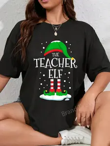 100% Cotton The Teacher Elf Christmas Family Matching Xmas Group Funny T-Shirt