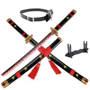 ELERVINO 31 inches Bamboo Wooden Roronoa Zoro Sword Cosplay Yama Enma Black Swords with Black Belt & Holder Stand Display for Halloween Anime Role Playing Props Cosplay Collection Decoration Christmas Gift Birthday Decoration