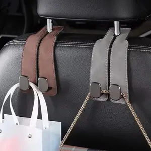 Car Seat Back Storage Hook, Car Storage Organizers, PU Leather Hidden Headrest Hook for Car Backseat, Multipurpose Durable Car Interior Organizer Holder Metal Dual，Car organization hacks 2026，Organize grocery bags in car