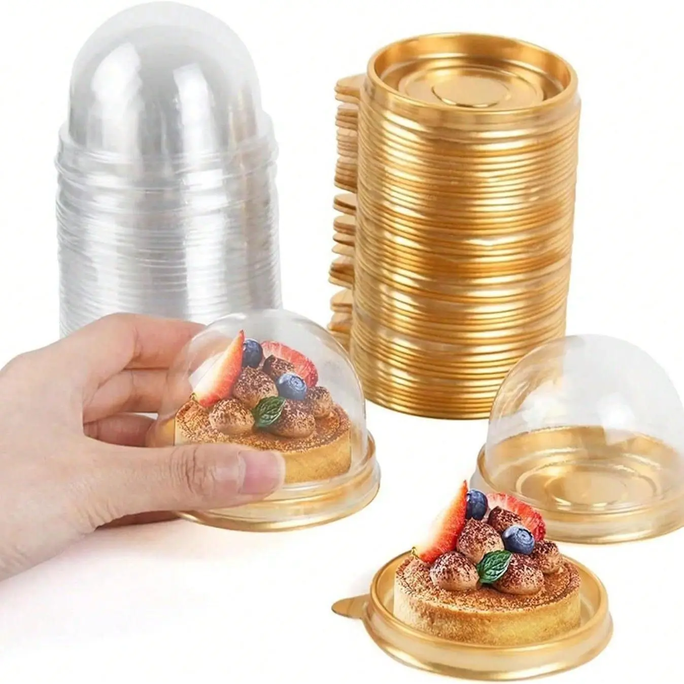 50pcs/Set Transparent Plastic Premium Cake Box With Clear Dome, Cookie Cheese Pastry & Dessert Display Stand,For Wedding Birthday Party, Baking Supplies Kit, Baking Tools, Baking Accessories
