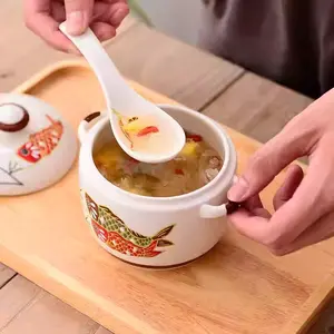 Ceramic Steamer Bowl Set, 450ML with Lid & Spoon, New Ceramic Stew Pot for Kitchen, Cookware, Egg Cooking, Dessert, Corn Soup, Aesthetic