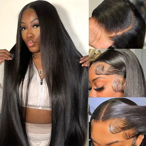 Pizazz Hair 220% Density Straight Lace Front Wigs Human Hair for Women Pre Plucked 13x6 HD Transparent Lace Frontal Wigs with Baby Hair Pre Bleached Tiny Knots Wig For Women, Human Hair Wigs