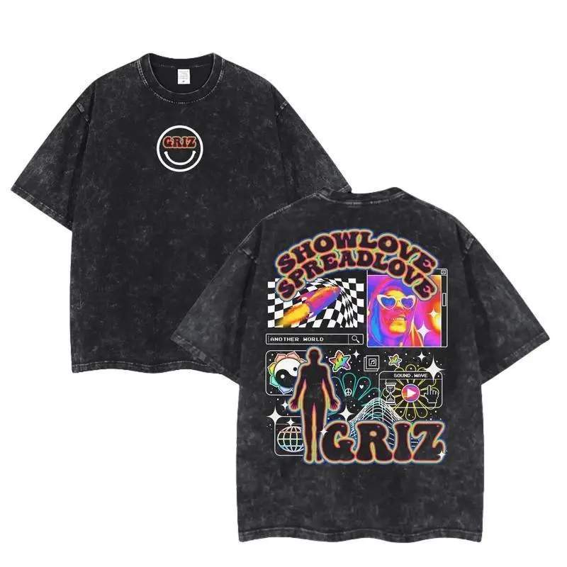 Women's Fitted Vintage Retro Tee with Graphic Print, 2-Sided Washed Streetwear Top for EDM Festivals, Easter, Thanksgiving, Pure Cotton, Two-Sided Wash