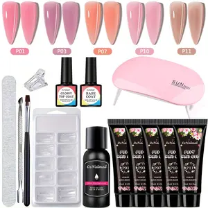 Osnailmall Long-Lasting Nail Gel Extension Kit, 5 Colors, USB Powered UV Lamp, Salon Manicure Set, Includes Tools & Decorations, Valentine's Gift, Gel Nails Kit, Nail Art Kits