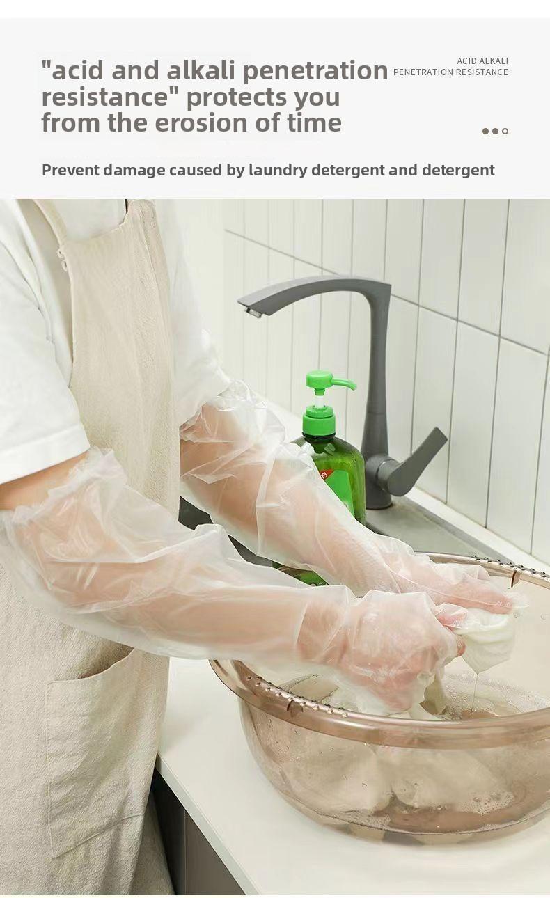 10pairs Disposable Long Sleeve Gloves, 60cm, Thickened, Elastic Cuff, Durable Clear Household Cleaning Gloves