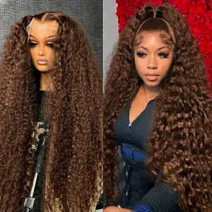 Chocolate Brown Deep Wave 13x6 Lace Front Wig Wig Human Hair Water Wave 180% Density Curly Wig Human Hair Brown Wigs Pre Plucked summerwins