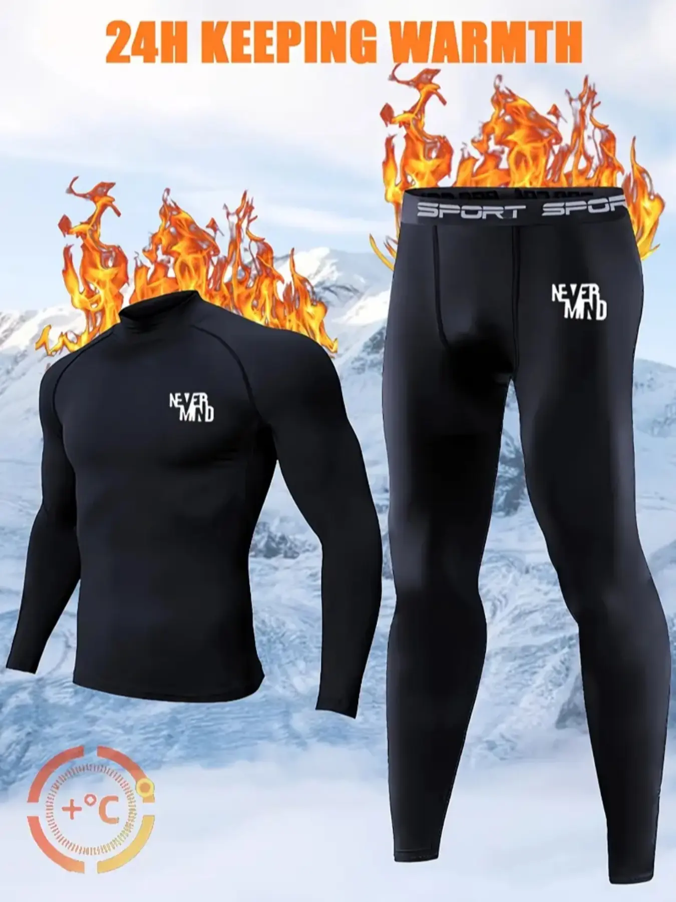 2pcs Men's Thermal Compression Sportswear Set - Letter Print Long Sleeve Top & Skinny Pants, High Stretch Fabric for Running, Cycling, Gym & Outdoor Training - Fall/Winter Activewear Sports Clothes