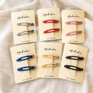 A pair of colorful checkered BB clips with rhinestones, new side hair clips for bangs, sweet and versatile hairpins for girls