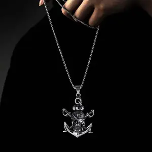 Domineering creative retro double sword pirate necklace Halloween skull anchor niche fashion unisex jewelry