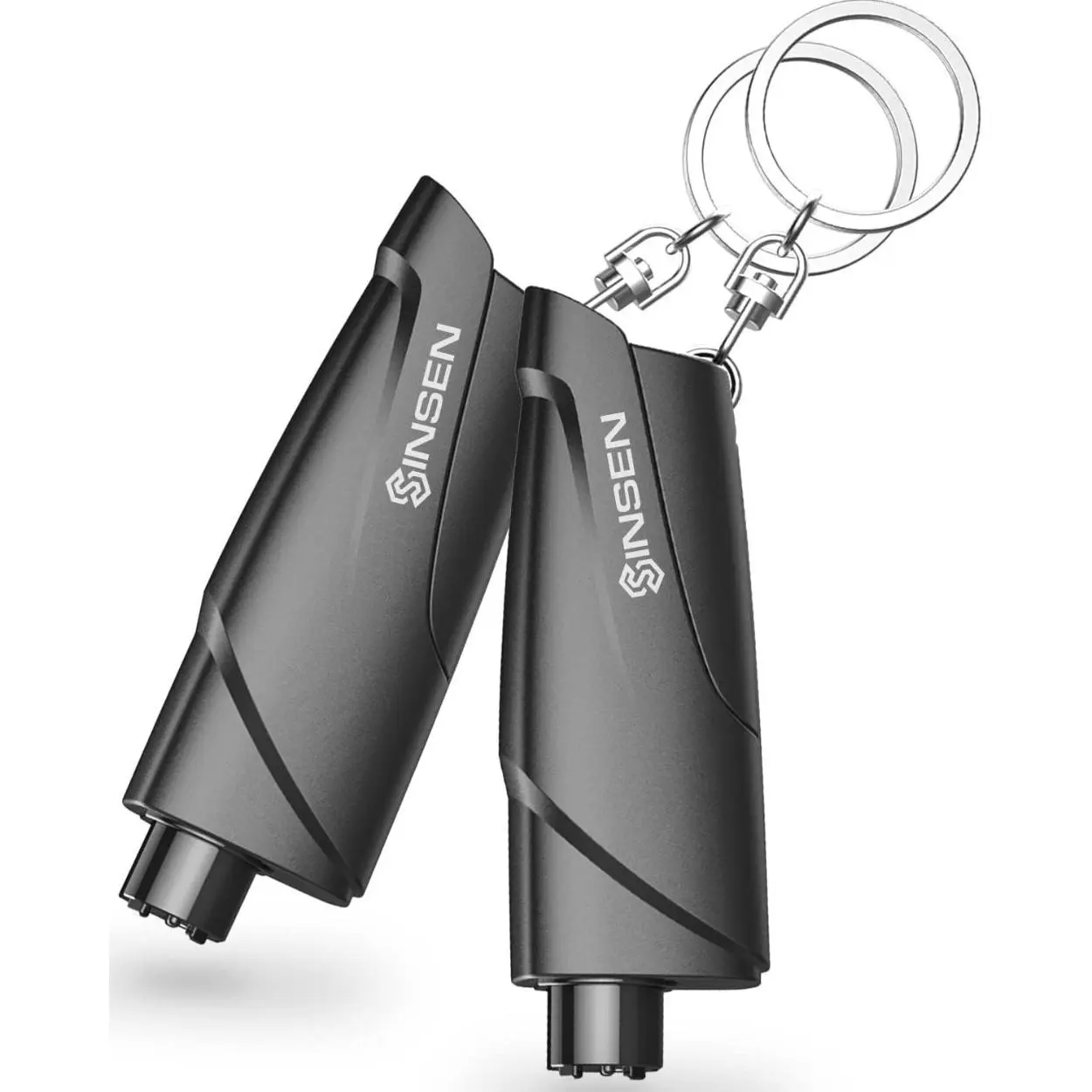Emergency Safety Keychain For Car, Seat Belt Escape Tool and Glass Hammer, Spring-Loaded for Land and Underwater, 2PCS, Black