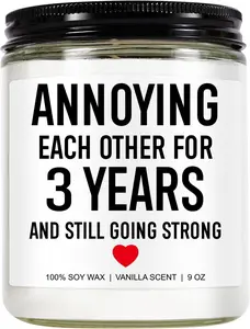 Funny Scented Candle, 3 Year Anniversary, Gifts for Him, Her, Leather Gifts for 3rd Anniversary for Husband, Wife, Couple, Boyfriend, Girlfriend, 3 Year Wedding Anniv. Presents - 9 oz